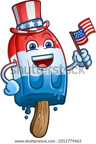 popsicle frozen ice cream bar dressed as Uncle sam waving an american flag on the 4th of july cartoon character vector illustration