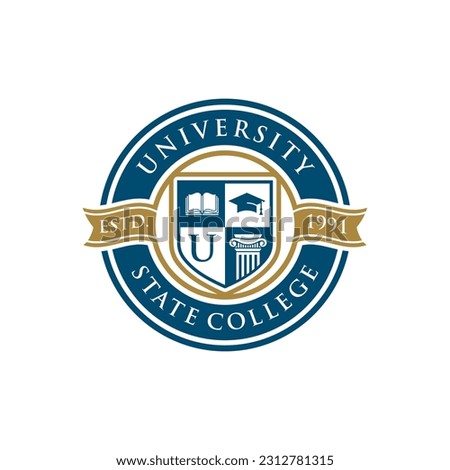 College logo design template. Vector illustration . University College Logo Badges Emblems Signs Stock Vector . College Campus Logo Royalty-Free Stock Photo #2312781315
