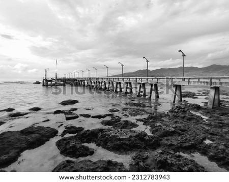 Black and white photo of a beautiful pier at the beach