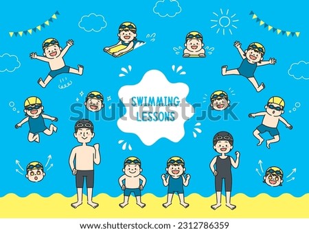 Set Illustration of Kids Swimming Lessons Royalty-Free Stock Photo #2312786359