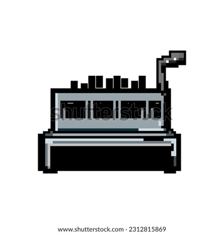 equipment binding machine game pixel art retro vector. bit business book, press bind equipment binding machine. old vintage illustration