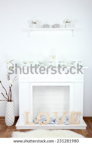 Fireplace with beautiful decorations in living room