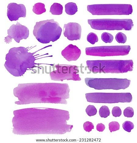 Set of vector watercolor blobs, isolated on white background. Shape design blank watercolor colored rounded shapes web buttons on white background