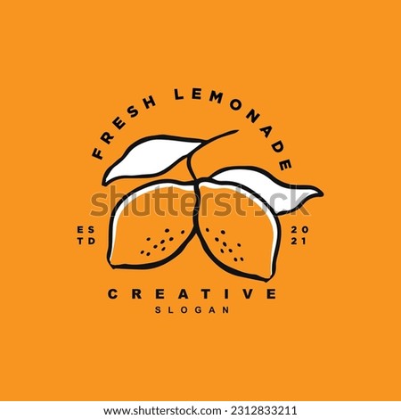 Vintage fresh lemon fruit logo design isolated on yellow background