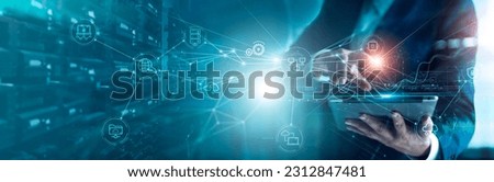 Internet Business, Digital technology, Network and cybersecurity of data center with engineer working in a server room computer, Data analytics, troubleshooting with a programmer. Royalty-Free Stock Photo #2312847481