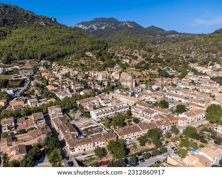 aerial view of the town, 
Esporles, Majorca, Balearic Islands, Spain