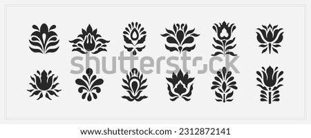 Text boarder divider Mughal symbol for printing in typography. Floral elegant motif in silhouette. Mughal style mirrored palmette. Vector illustration