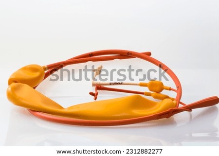 Sengstaken tube used to control emergency upper gastrointestinal bleeding due to esophageal varices in case of cirrhosis Royalty-Free Stock Photo #2312882277