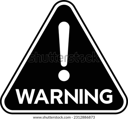 Warning sign triangle black and white single vector illustration for roads.