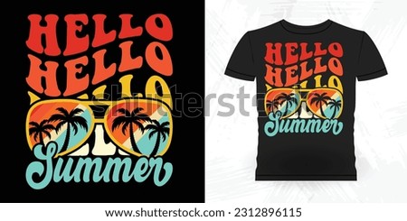 Hello Summer Funny Beach Summer Vacation Retro Vintage Surfing Surfer Lover Summer T-shirt Design