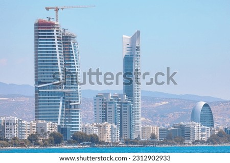 Limassol Cyprus Modern Buildings . Beachfront skyscrapers luxury hotels Royalty-Free Stock Photo #2312902933