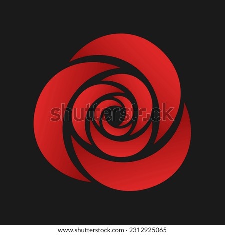 Red gradient rose flat illustration. Stylized round ornament on black background. Best for web, print, logo creating and branding design.