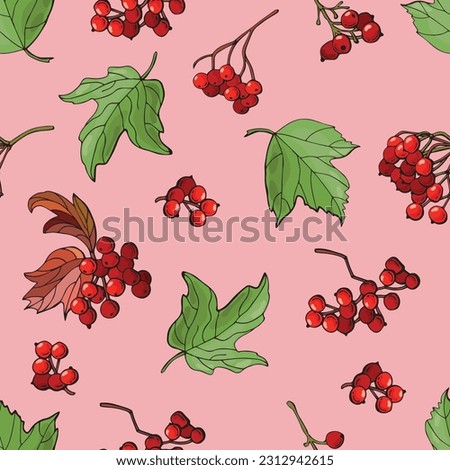 Seamless pattern with viburnum berries. Design for fabric, textile, wallpaper, packaging.	
