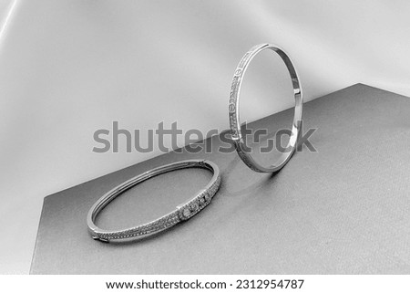 925 sterling silver hinged bangles (bracelets) with cubic zirconia, fine jewelry for women, gifts for her. Royalty-Free Stock Photo #2312954787