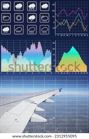Meteorology forecast data symbol with graph and chart on aircraft fly over in summer blue sky for weather and transportation industry presentation and report background.
 Royalty-Free Stock Photo #2312955095