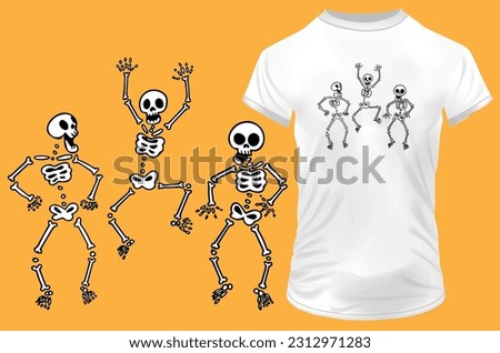 Funny happy dancing skeletons. Vector illustration for tshirt, hoodie, website, print, application, logo, clip art, poster and print on demand merchandise.