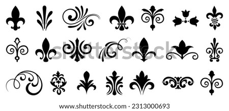 Black lace ornament decoration collection. Set of black decorative lance elements Royalty-Free Stock Photo #2313000693