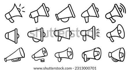 Announcement megaphone icons collection. Set of black promotion speaker icons