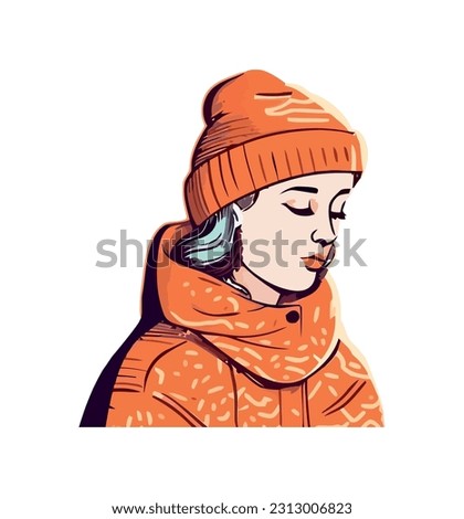 Smiling girl in knit winter hat icon isolated