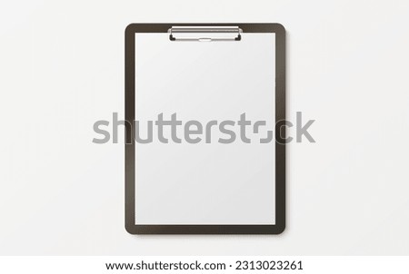Clipboard communication, white sheet of paper in a clipboard, business paper. Vector illustration Royalty-Free Stock Photo #2313023261
