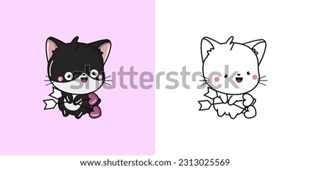 Cute Clipart Cat Illustration and For Coloring Page. Cartoon Kitty Illustration. Vector Illustration of a Kawaii Animal for Stickers, Baby Shower, Coloring Pages, Prints for Clothes.
