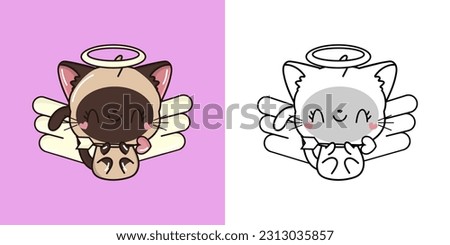 Cute Siamese Cat Clipart for Coloring Page and Illustration. Happy Cat Illustration. Vector Illustration of a Kawaii Animal for Stickers, Prints for Clothes, Baby Shower, Coloring Pages.
