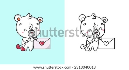 Cute Clipart Polar Bear Illustration and For Coloring Page. Cartoon Bear Illustration. Vector Illustration of a Kawaii Animal for Stickers, Baby Shower, Coloring Pages, Prints for Clothes.
