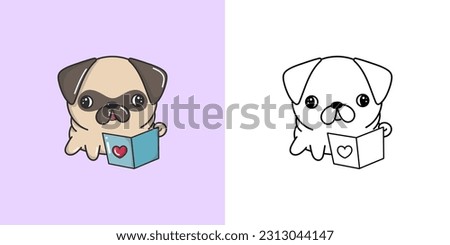 Cute Pug Clipart Illustration and Black and White. Funny Dog Art. Vector Illustration of a Kawaii Animal for Coloring Pages, Stickers, Baby Shower, Prints for Clothes.
