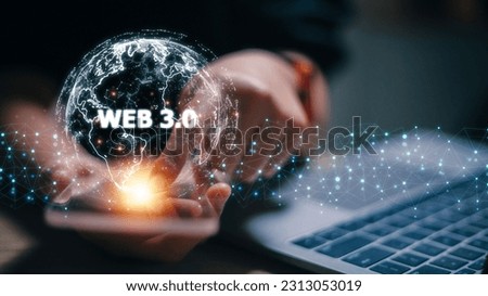 Web 3.0 concept image with women using a smartphone. Technology and WEB 3.0 concept.