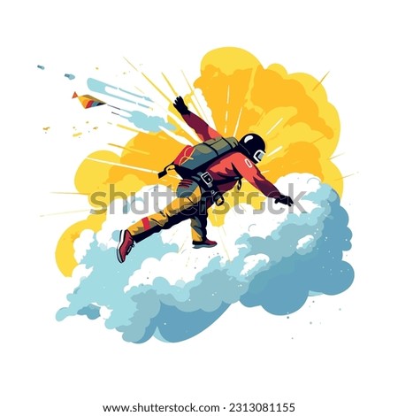 Scene of skydiving in a flat design, the sense of adventure and freedom, capture the thrill and excitement of the dive, adrenaline fueled sport Royalty-Free Stock Photo #2313081155