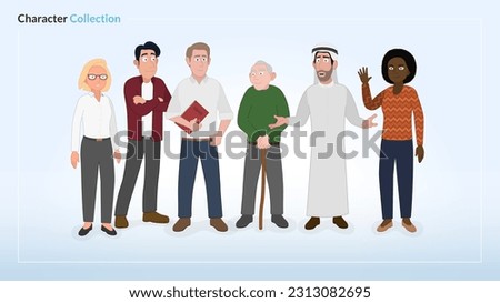 Collection of six diverse illustrated characters in business casual clothing.