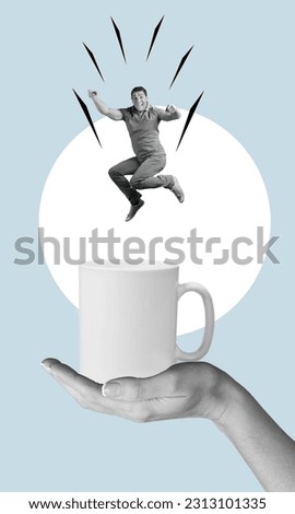 Artwork picture of smiling person jumping inside cup