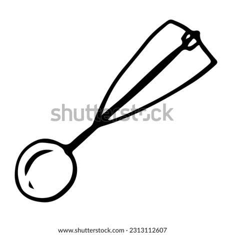 Doodle ice cream scoop, hand drawn disher serving scoop spoon. Vector illustration used for kitchen apparel, textil, design