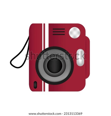 Red pocket camera vector. A digital camera icon is isolated on a white background.