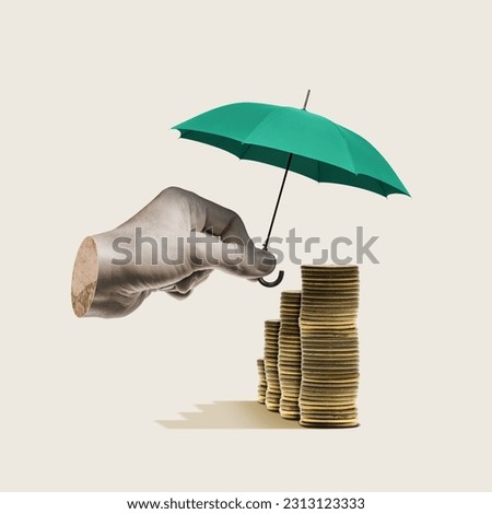 Risk insurance in financial activities. Art collage. Royalty-Free Stock Photo #2313123333