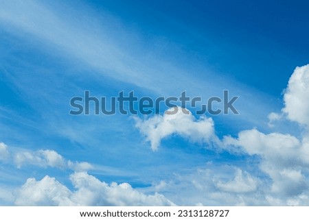 White clouds on a summer blue sky in cartoon style for background or wallpaper design. The whiteness of round clouds in a blue sky. High clouds in the sky.