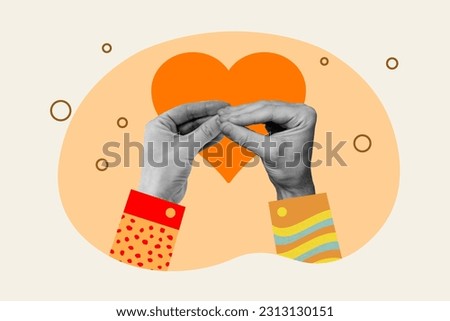 Artwork collage picture of arms palms nonverbal kissing falling in love isolated drawing background