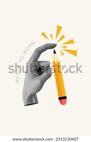 Composite collage picture of sharp pencil finger touch tool author writing text information journalism isolated on beige color background