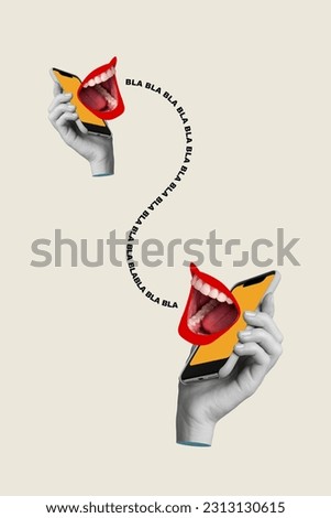 3d artwork template collage of weird funky mouth fast connection apple iphone samsung gadget isolated beige color background