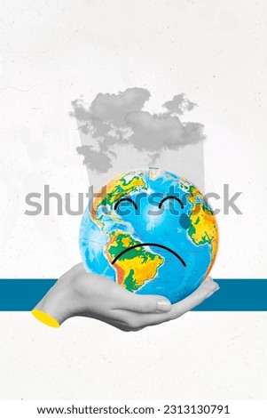 Rising temperature unhappy emoji cartoon planet earth depression hand hold damaged warming world isolated on white color background