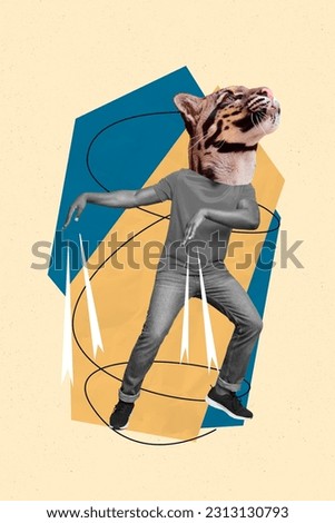 Vertical composite picture collage advert black white promo clothes brand masquerade tiger absurd costume isolated on yellow background