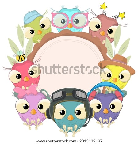 Cute colorful baby owls set. Vector  owl characters. Baby animals illustration for children.