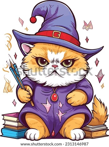 Wizard cat vector Featuring intricate details and vibrant colors, this vector artwork brings the charm and allure of wizardry to life. 