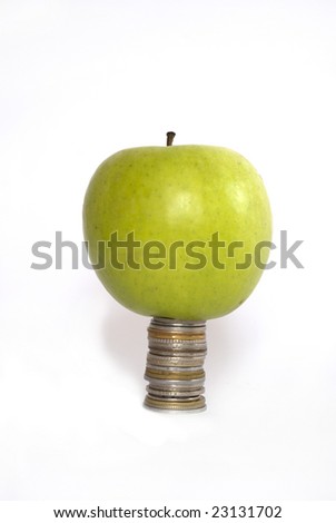  apple on the pile of coins