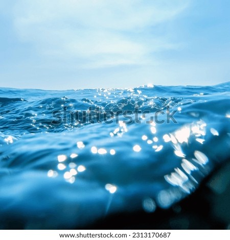 Sea wave close up, low angle view water background Royalty-Free Stock Photo #2313170687
