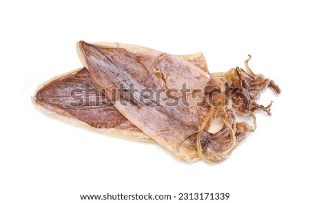 Dried squids on white background Royalty-Free Stock Photo #2313171339