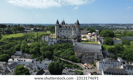 Drone photo saumur castle, Château de Saumur France europe Royalty-Free Stock Photo #2313174691