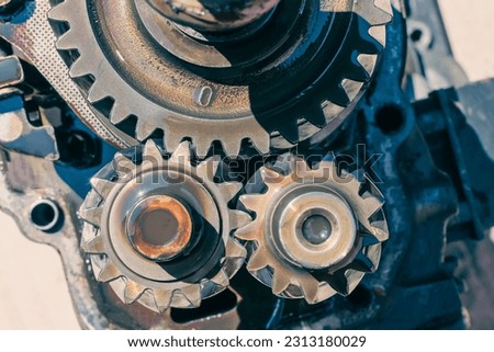 A fragment of the gears of the gearbox of the car during repair