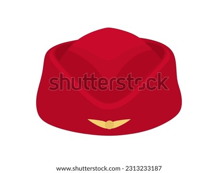 Red headgear stewardess civil aircraft in flat illustration. Classic Stewardess hat forage-cap of air hostess uniform isolated on white background. Vector illustration Royalty-Free Stock Photo #2313233187