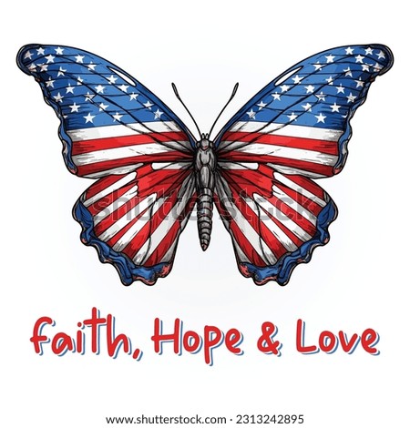 Butterfly with USA flag pattern for the 4th of July American Independence day and Veterans Day